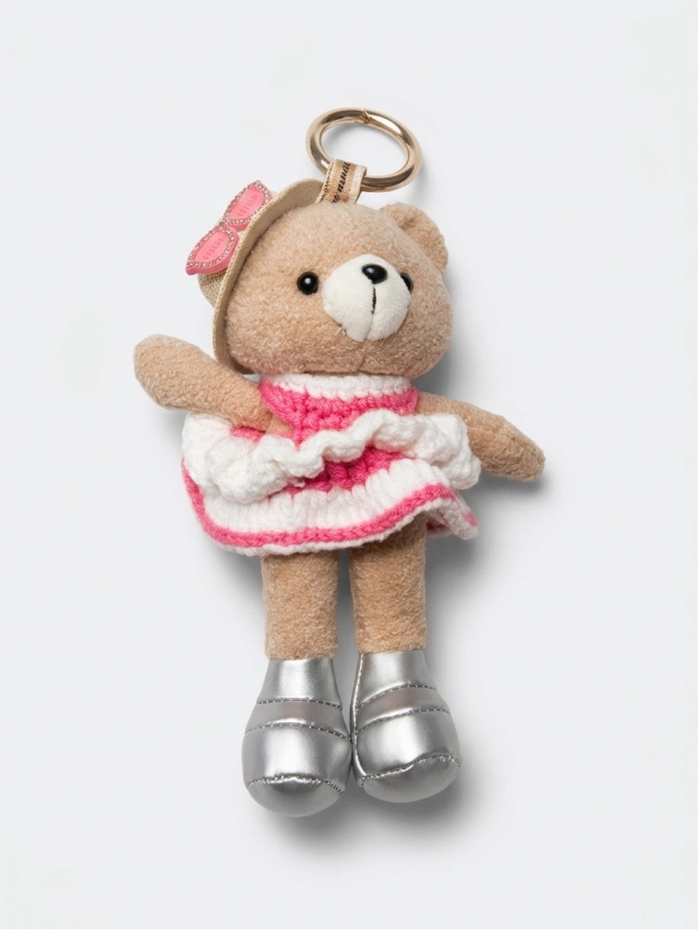 Plush Bear Keychain in Pink and White Dress NWT